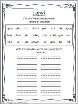 1st grade Phonics: Multisyllabic Words by Teaching with ...