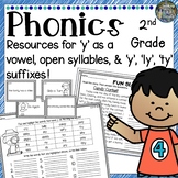 2nd Grade Phonics: Resources for open syllables, 'y' as vo