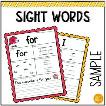 Preview of Back to School Sight Word Worksheets in Color and BW SAMPLE