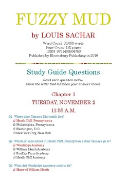Preview of FUZZY MUD by LOUIS SACHAR; Multiple-Choice Study Guide Quiz w/Answer Key