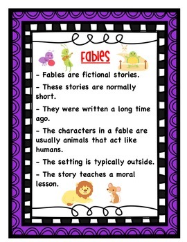 Elements Of Fables Anchor Chart