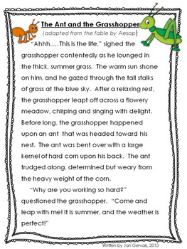 Fable Freebie: The Ant and the Grasshopper by Jan Gervais | TpT