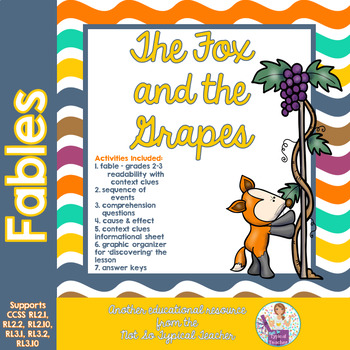 Preview of Fables Fox and Grapes 3rd Grade Common Core RL3.1 RL3.4 RL3.2
