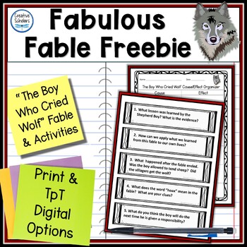 Preview of Fable Passage and Activities Freebie with Print and Digital TpT Easel Tool