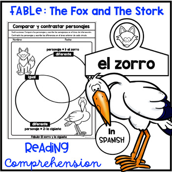 Preview of The Fox and The Stork Fable in Spanish - Graphic Organizers, Posters, and Fable