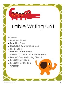 Preview of Fable Writing Unit: Story, Reader’s Theater and Puppet Show