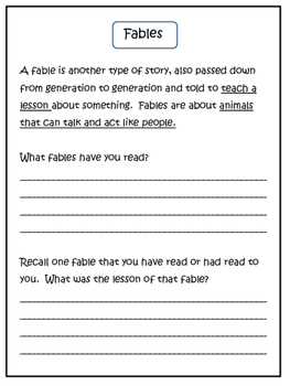 Reading Comprehension: Fables with comprehension printables | TpT
