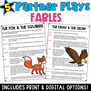 Preview of Fables Reading Activity: 5 Partner Plays and Comprehension Check Worksheet