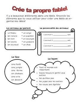 Preview of Fables Brainstorming Sheet French