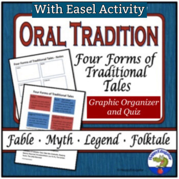 Preview of Fables, Myths, Legends, Folktales - Graphic Organizer, Quiz and Easel Activity