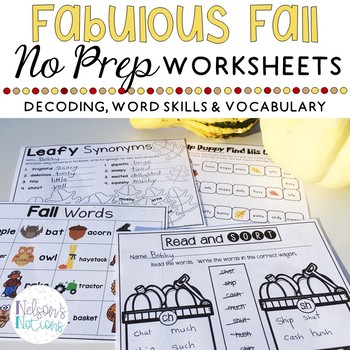 Preview of Fabulous Fall: Autumn Themed NO PREP Easy 2nd Grade Worksheets for Language Arts
