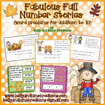 Preview of Fabulous Fall Number Stories {word problems for addition to 10}