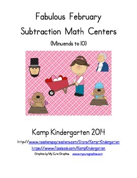 Preview of Fabulous February Subtraction Facts within 10 Clip Cards Math Centers