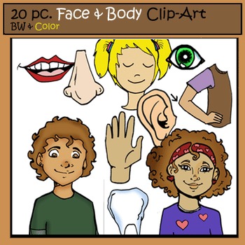 Preview of Face & Body Clip-Art Set: 10 B&W, 10 Color