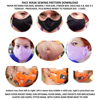 Preview of Face Masks 5 Sizes Sewing Pattern Download Bundle With Back Filter Pocket