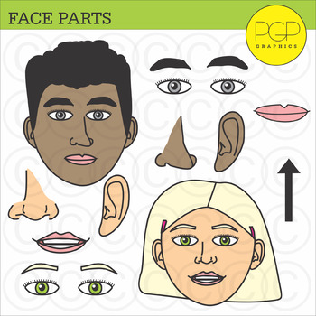 Preview of Parts of the Face: Facial Feature Clip Art by PGP Graphics *b&w images included