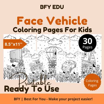 Preview of Face Vehicle*Coloring Pages For Kids 8.5x11 30 pages