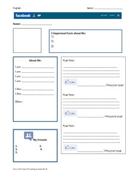 Facebook Profile Template Worksheets Teachers Pay Teachers