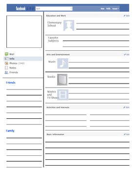 Facebook Profile Template Worksheets Teachers Pay Teachers