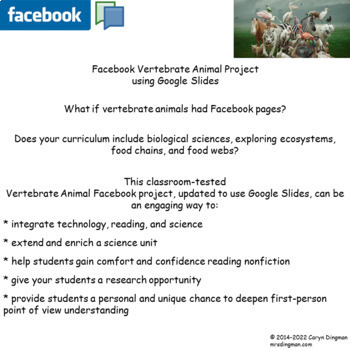 Preview of Facebook Vertebrate Animal Project with Digital Student Directions Google Slides