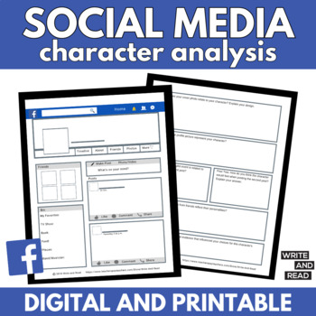 Preview of Facebook Social Media Profile Character Analysis- Digital and Printable Activity