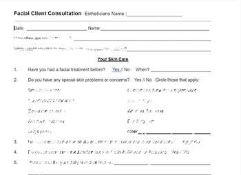 Preview of Facial Client Consultation Form