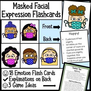 Preview of Facial Expression Flash Cards - With Masks - COVID