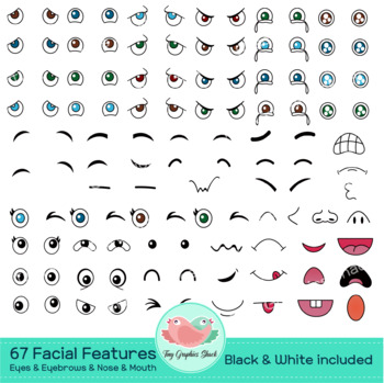 Preview of Facial Features Clip Art (Eyes, Eyebrows, Nose, Mouth)