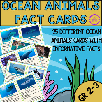Preview of Fact Cards About Ocean Animals - Marine life Printables for 2nd&3rd Grades