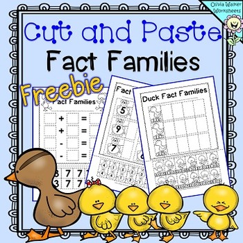 Preview of Fact Families Addition and Subtraction Facts Cut and Paste Math Strategy FREE