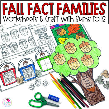 Preview of Fact Families Addition and Subtraction Math Worksheets and Fall Craft