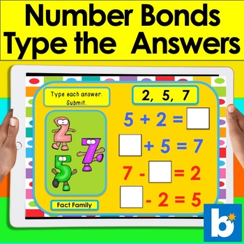 Preview of Boom Cards Math: Number Bonds Fact Families Self-Checking Digital Center