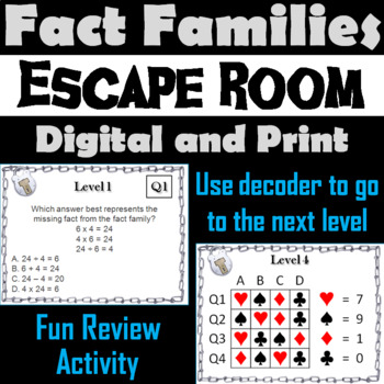 Preview of Multiplication and Division Fact Families Activity: Escape Room Math Game