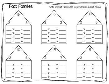 fact families worksheet pack multiplication division