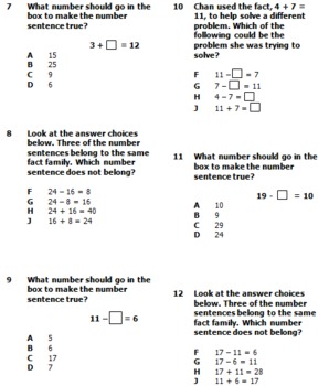 Preview of Fact Families for Addition & Subtraction  Word Problems Pretest & Posttest