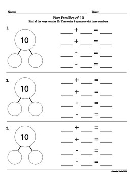 Fact Families of 10: Making equations with Number Bonds by Jennifer Davila