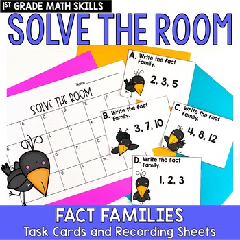 Preview of Fact Family 1st Grade Math Task Cards Solve the Room