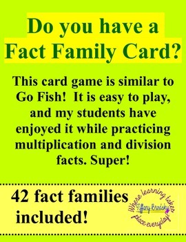 Preview of Do You Have a Fact Family? Card Game