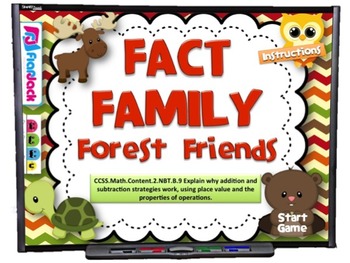 Preview of Fact Family Forest Friends Smart Board Game (CCSS.2.NBT.B.9)