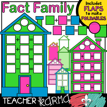 Preview of Fact Family House Clipart KIT #2, NEON Colors