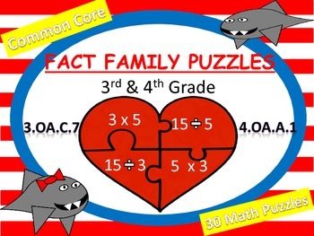 Preview of Fact Family Puzzles (3rd - 4th Grade) Freebie