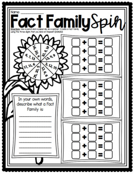 Preview of Fact Family Spin Activity Worksheet