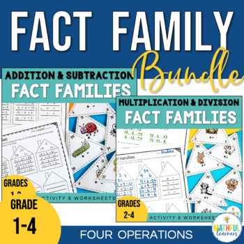 Preview of Multiplication Division Addition Subtraction Fact Family Games Worksheet Bundle