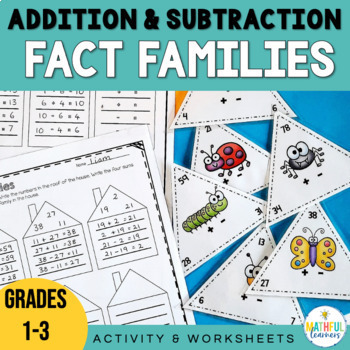 Preview of Addition & Subtraction Fact Family Cards Games Worksheets - Inverse Operations