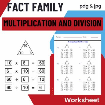 Preview of Fact Family Worksheets - Multiplication and Division - Complete Family of Facts