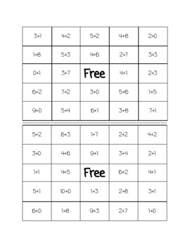 Fact Fluency Bingo (0-10, Addition) by Captain Kennedy | TPT