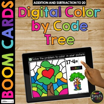 Preview of Fact Fluency Boom Cards™ Digital Color by Code Earth Day Math Activity