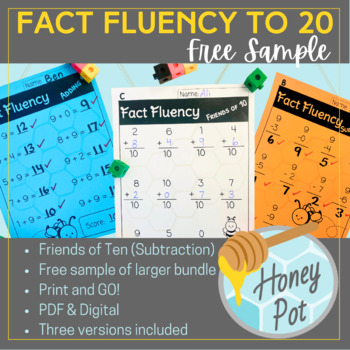 Preview of Fact Fluency Friends of Ten (Subtraction)