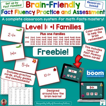 Preview of Hands-on Fact Fluency Practice Cards & Assessments: Level One  +1 Fact Families