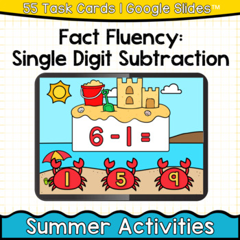 Preview of Fact Fluency: Single Digit Subtraction (Summer Theme) I Google Slides™